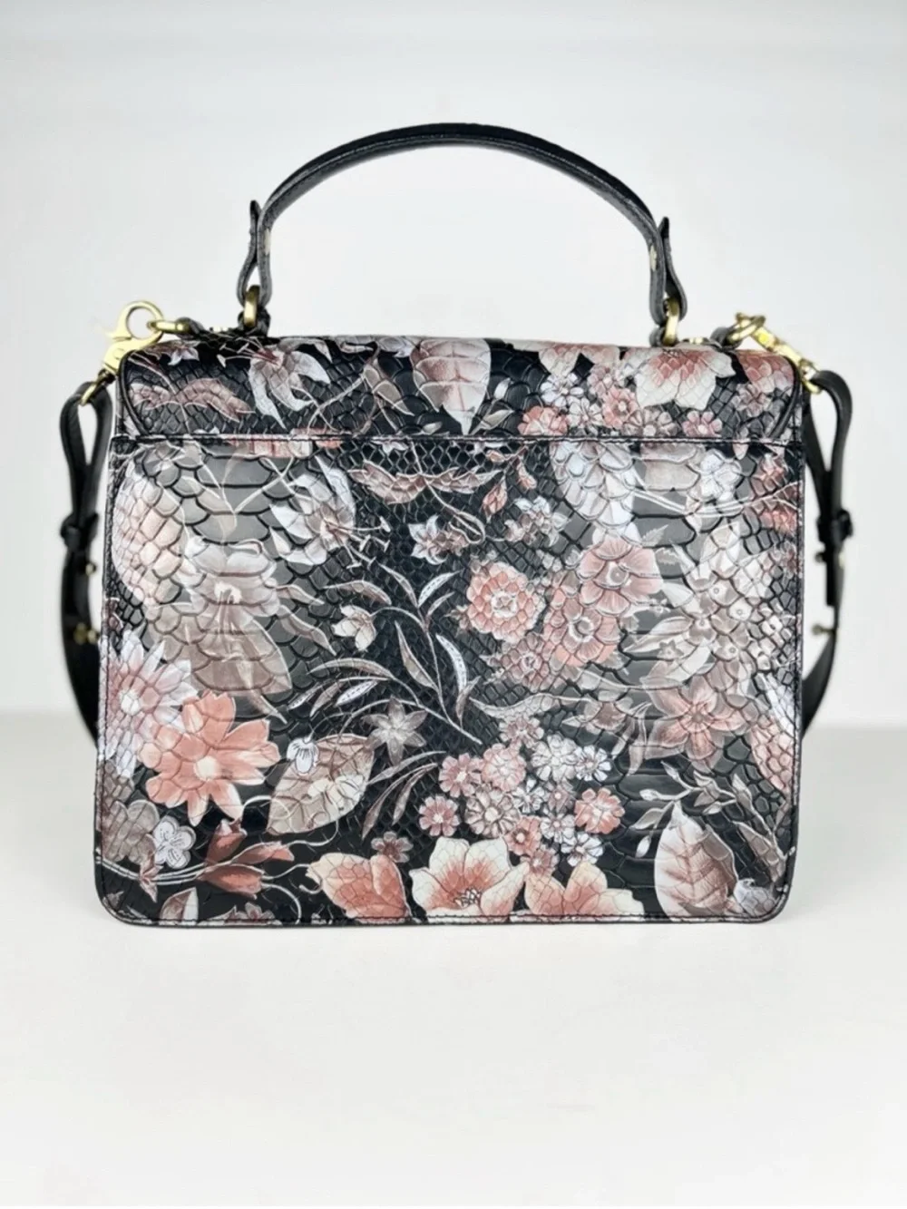 Brahmin Cecilia Black Bohemia Floral Flap Satchel Rare